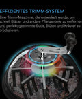 Handkurbel und Silikonwischer des AC Infinity Bowl-Trimmers unter der transparenten Haube