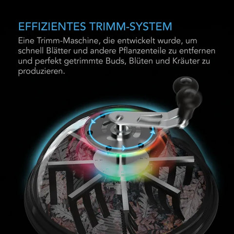 Handkurbel und Silikonwischer des AC Infinity Bowl-Trimmers unter der transparenten Haube
