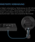 AC Infinity CONTROLLER AI+ über das UIS-Verlängerungskabel mit einem Clipventilator verbunden
