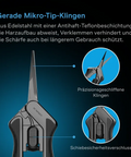 Gerade Mikrospitze aus Edelstahl mit Teflonbeschichtung und Schiebe-Sicherheitsverschluss der AC Infinity Präzisionsschere