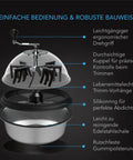 Aufbau des AC Infinity Bowl-Trimmers 43 cm: Drehgriff, Acrylhaube, Silikonwischer, Silikonring, Edelstahlschale und rutschfeste Unterlage