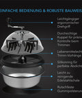 Aufbau des AC Infinity Bowl-Trimmers 49 cm: Drehgriff, Acrylhaube, Silikonwischer, Silikonring, Edelstahlschale und rutschfeste Unterlage