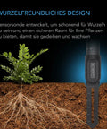 Wurzelschonende Sonde des AC Infinity Bodensensors in der Erde neben einer Pflanze