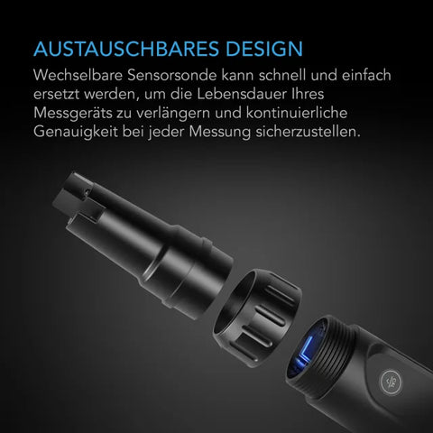 Austauschbare Sensorsonde des AC Infinity Hydroponic Meter PRO mit Schraubring abgenommen