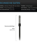 Technische Daten des AC Infinity Klimasensors AC-SPB20: 3,5-mm-Stecker, 609,6 cm Kabel, SAE-Stahl