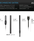 Technische Daten des AC Infinity Bodensensors AC-SLS3: Sensor 13,1 cm, Verlängerung 30,3 cm, Kabel 3,66 m