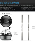 Technische Daten des AC Infinity Bowl-Trimmers AC-BTA19: Ø 49,0 cm, Höhe 46,7 cm, Klinge 40 cm, 7,2 kg