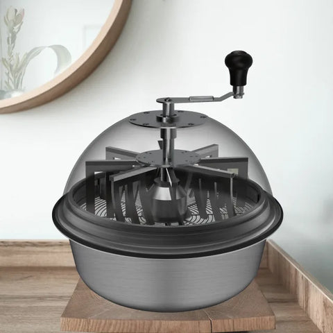AC Infinity Bowl-Trimmer 43 cm mit Edelstahlschale und transparenter Haube auf einem Holztisch