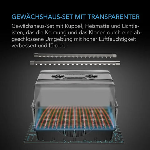 AC Infinity Stecklings-Gewächshaus mit Höhenverlängerung, mit Samsung LM301H EVO LED-Beleuchtung, Heizmatte 5x8-Tablett