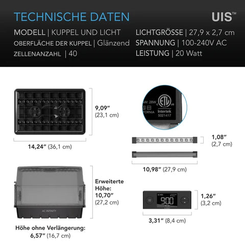 AC Infinity Stecklings-Gewächshaus, Höhenerweiterung, LED-Leiste, 5 x 8 Anzuchtschale