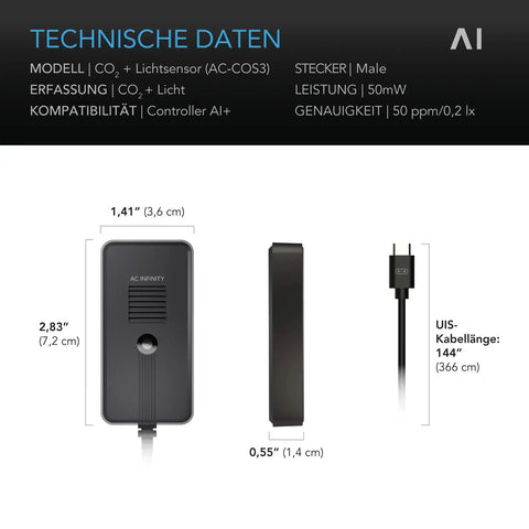 AC Infinity CO2- und Lichtsensor für Controller AI+ – 0–40.000 ppm