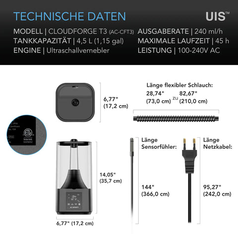 AC Infinity Cloudforge T3 Luftbefeuchter für Pflanzen – 4,5 L, 240 ml/h